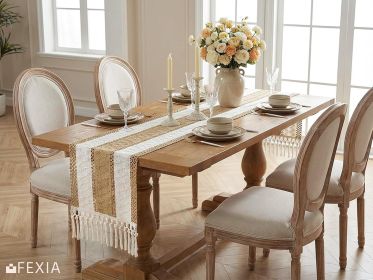 Boho Table Runner with Tassels for Home Decor Farmhouse Rustic Table Runner Macrame Burlap Woven Dinning Decoration for Living Room Bridal Shower