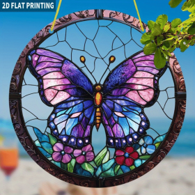 CIFbuy High Definition Transparent Round Purple Butterfly Floral Acrylic Sun Catcher Window Decoration for Home Garden (TikTok, temu pick-up serv