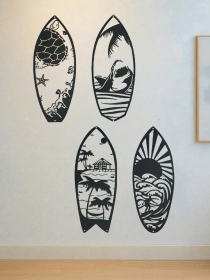 CIFbuy 4 Piece Metal Surfboard Wall Art Coastal Beach House Decor Modern Sculpture for Living Room Bedroom Kitchen Gift(TikTok, temu pick-up serv