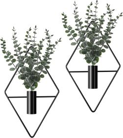 4 Pcs Hanging Planters with Artificial Eucalyptus Metal Hanging Vase Indoor Plants Holder Modern Geometric Boho Bathroom Wall Decor for Living Ro
