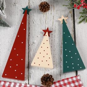 Christmas Decorations-Three Sizes Wooden Tree Sign with Star-Christmas Decorations for Home Shelf Mantel Fireplace Table Party Decor (Color: Red Green White)