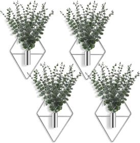 8 Pcs Hanging Planters with Artificial Eucalyptus Metal Hanging Vase Indoor Plants Holder Modern Geometric Boho Bathroom Wall Decor for Living Ro (Material: Metal)